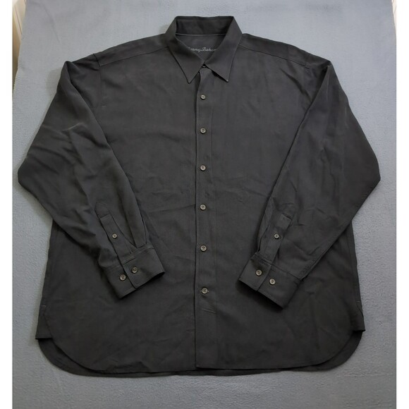 Tommy Bahama Men XL Black Silk Wool Blend Button Up Dress Shirt - Picture 1 of 11